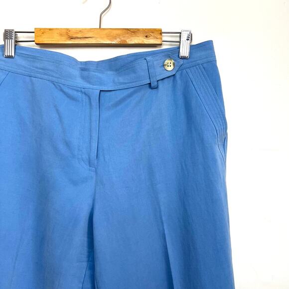 Vintage 90s Liz Claiborne Silk Linen Blue Open Front Blazer Trouser Suit Set 10 - Picture 8 of 14